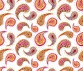 Watercolor Bright Red Paisley and Little Dots Repeat Pattern