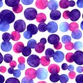 Watercolor bright spot blob seamless pattern. Violet, blue and pink color on white background. Art brush abstract Royalty Free Stock Photo