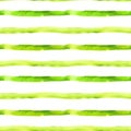 Watercolor bright striped seamless pattern with green horizontal lines on white background. Cute endless print , kids design