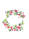 watercolor bright wreath with red berries