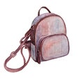 Watercolor brown backpack knapsack haversack isolated on white background. Hand-drawn summer accessory object for school