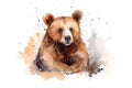 Watercolor brown bear illustration on white background Royalty Free Stock Photo