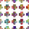 Watercolor Brush Cross Seamless Pattern Grange Geometric Design in Rainbow Color. Modern Grung Collage Background