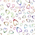 Watercolor Brush Heart Seamless Pattern Love Grange Hand Painted Design in Rainbow Color. Modern Grung Collage Royalty Free Stock Photo