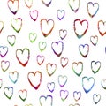 Watercolor Brush Heart Seamless Pattern Love Grange Hand Painted Design in Rainbow Color. Modern Grung Collage Royalty Free Stock Photo