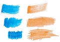 Watercolor brush stroke of blue and otange paint, on a white isolated background Royalty Free Stock Photo