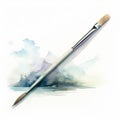 Precise Craftsmanship: Watercolor Brush With Mountains