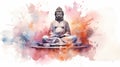 watercolor buddha statue on white background generative AI Royalty Free Stock Photo