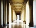 Watercolor of building hallway lined with ornate antique columns