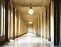 Watercolor of building hallway lined with ornate antique columns