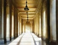 Watercolor of building hallway lined with ornate antique columns