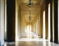 Watercolor of building hallway lined with ornate antique columns