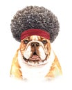 Watercolor Bulldog with Afro hair layer path.