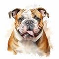 Watercolor Bulldog Portrait With Calm And Focused Expression