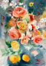 Watercolor bunch of flowers and fruit