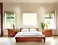 Watercolor of Bungalow bedroom with empty wall Royalty Free Stock Photo