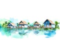 Watercolor bungalow at the seaside, vacation illustration