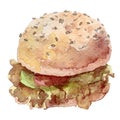 Watercolor burger hand drawn,