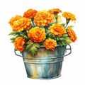 Bushel basket full of vibrant marigolds