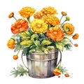 Bushel basket full of vibrant marigolds