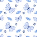 Watercolor Butterflies Background. Hand Drawn Pattern. Isolated Illustration. Beauty in Nature. Background for Fabric Royalty Free Stock Photo