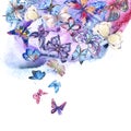 Watercolor butterflies vintage card, Ultraviolet butterfly