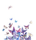 Watercolor butterflies vintage card, Ultraviolet butterfly