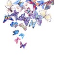 Watercolor Butterflies Vintage Card, Ultraviolet Butterfly