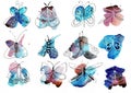 Watercolor butterfly Isolated on White Background. Colorful rainbow illustration of watercolor butterfly with spray