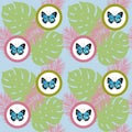 Watercolor butterfly seamless pattern on blue background Royalty Free Stock Photo