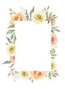 Watercolor cactus flower bouquet on frame for card.