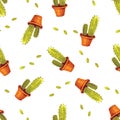 Watercolor cactus pattern seamless in vector. Hand painted vintage garden background.