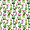 Watercolor Cactus Seamless Pattern, Aquarelle Tropical Flower, Creative Watercolor Cactaceae Tile