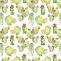 Watercolor cactus seamless pattern