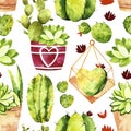 Watercolor cactus seamless pattern.