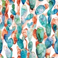 Watercolor cactus seamless pattern.