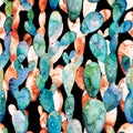 Watercolor cactus seamless pattern. Tropical succulent garden illustration
