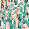 Watercolor cactus seamless pattern.