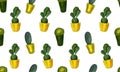 Watercolor cactus seamless pattern. Watercolor cactuses, hand-drawn cacti set isolated. Funny cartoon sketch