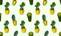 Watercolor cactus seamless pattern. Watercolor cactuses, hand-drawn cacti set isolated. Funny cartoon sketch