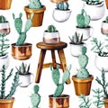 Watercolor cactus tropical garden seamless pattern. Watercolour cactus pattern Royalty Free Stock Photo