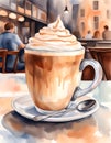 Watercolor, Caffe Latte, coffe, latte, perfect poster for bakery, coffeehouse