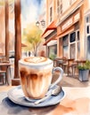 Watercolor, Caffe Latte, coffe, latte, perfect poster for bakery, coffeehouse