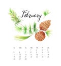 Watercolor Calendar template for February 2017 year