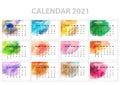 Watercolor calendar wall planner for the 2021 year. Colorful vector set. Template for your design