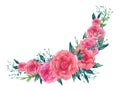 Watercolor camellia blossom pink design bridal frame bouquet border illustration hand