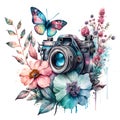 Watercolor camera with flowers sketch Wildflowers