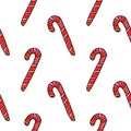 Watercolor candy cane, sweets, lollipop seamless hand drawn pattern. New year and Christmas backgrounds and texture. Seamless Royalty Free Stock Photo