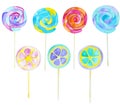 Watercolor candy and lolipop collection on a white background