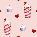 watercolor cappuccino cup valentines day pattern